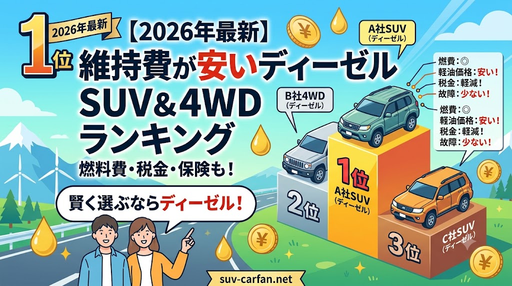【2026年最新】維持費が安いディーゼルSUV＆4WDランキングTOP7！年間維持費の差額も大公開